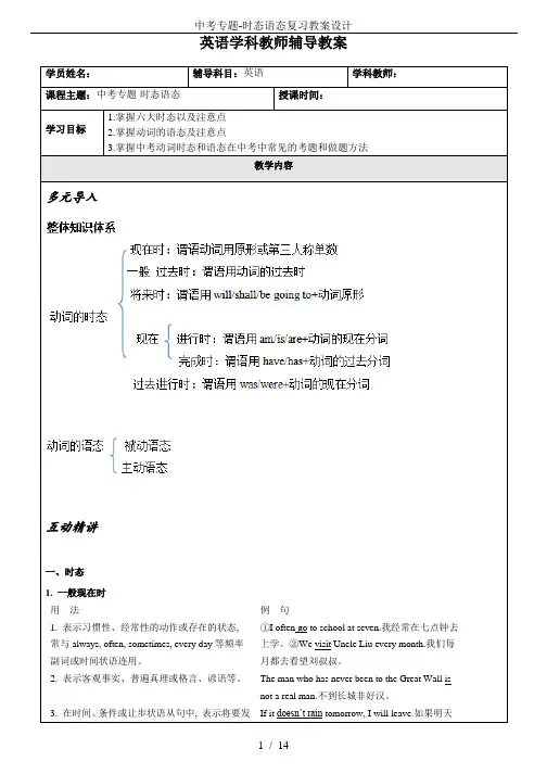 中考专题-时态语态复习教案设计