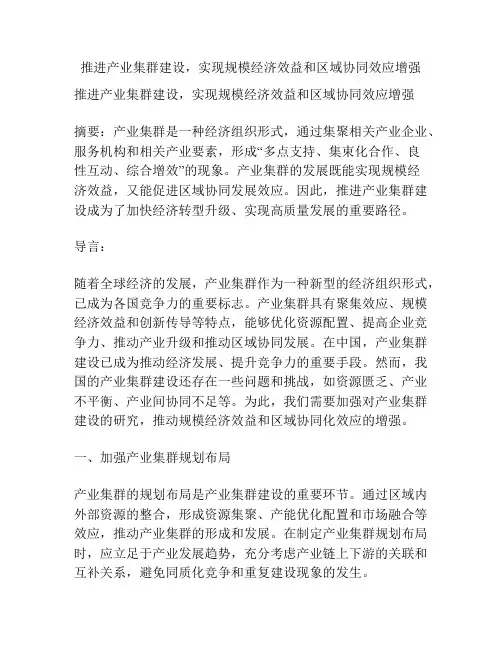 推进产业集群建设,实现规模经济效益和区域协同效应增强