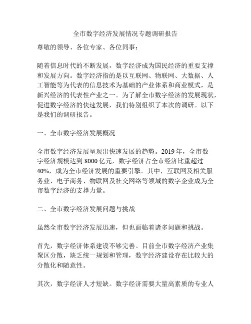 全市数字经济发展情况专题调研报告