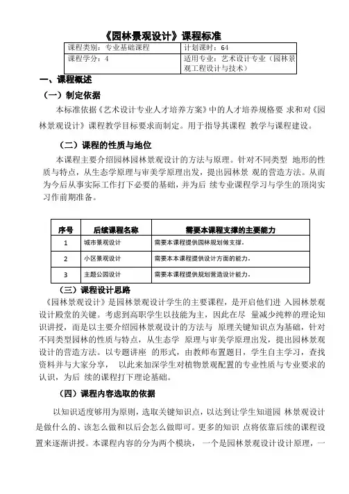 园林景观设计课程标准