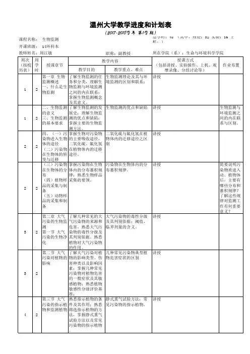 生物监测教学进度和计划表