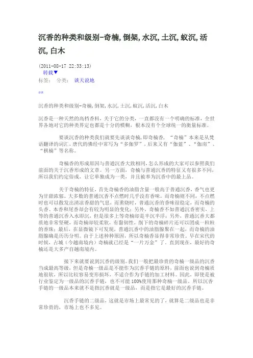 沉香的种类和级别
