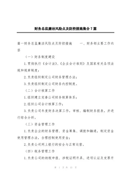 财务总监廉洁风险点及防控措施集合7篇