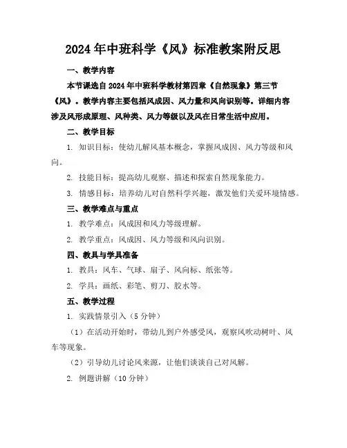 2024年中班科学《风》标准教案附反思