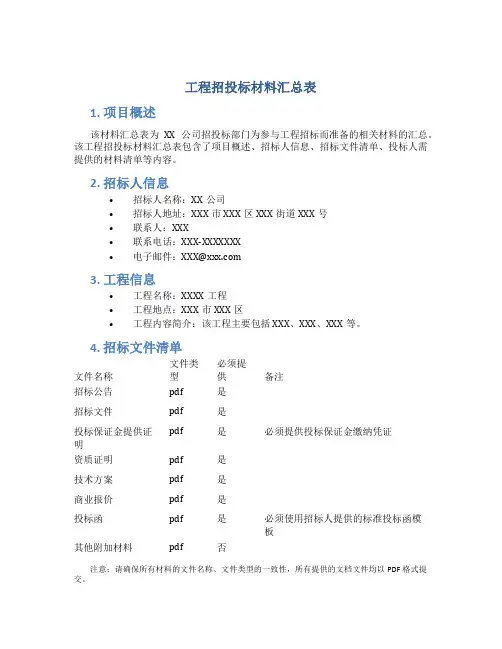 工程招投标材料汇总表