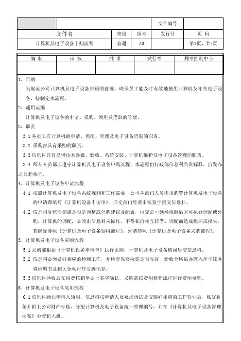 计算机及电子设备申购流程