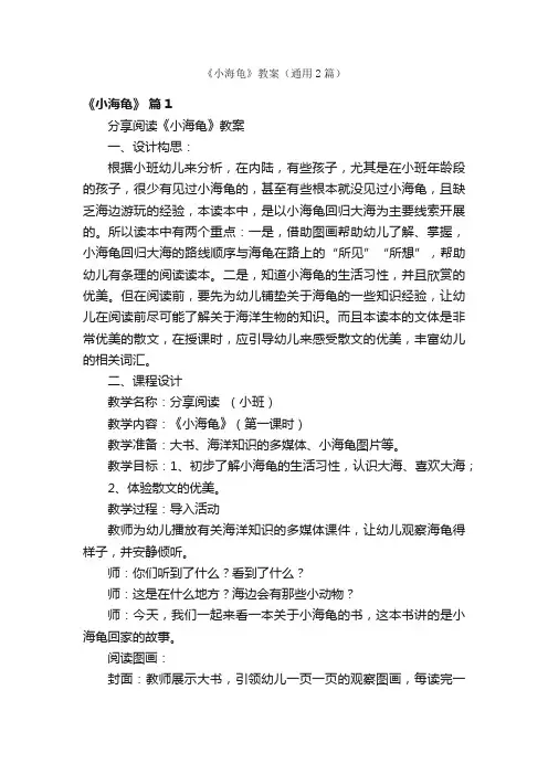 《小海龟》教案（通用2篇）