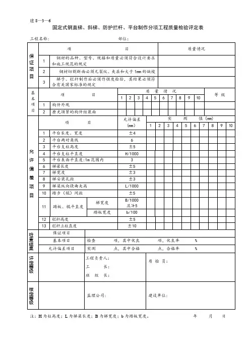 室内给水管道安装分项工程质量检验评定表