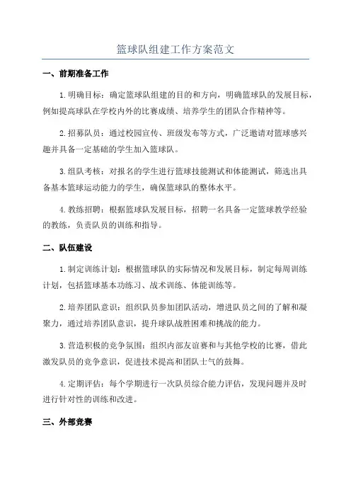 篮球队组建工作方案范文