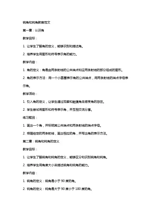 锐角和钝角教案范文