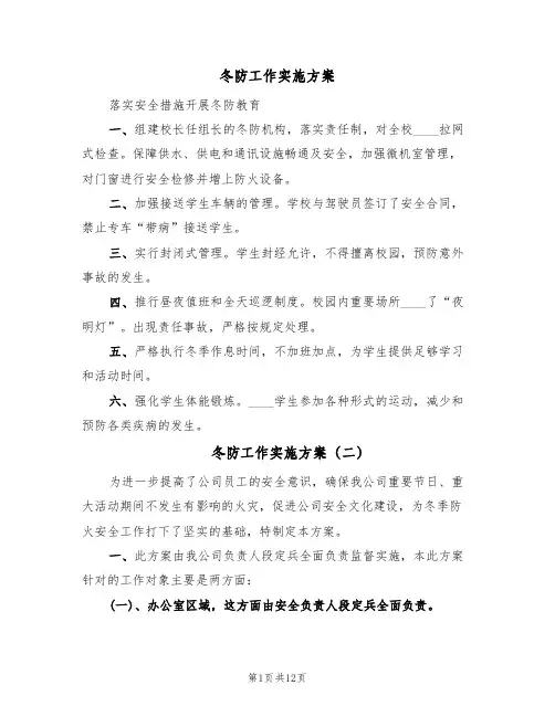 冬防工作实施方案(5篇)