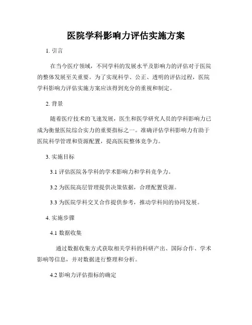 医院学科影响力评估实施方案