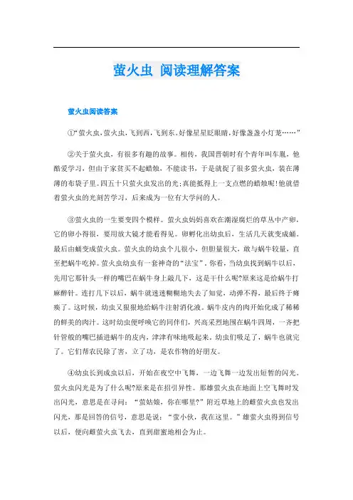萤火虫 阅读理解答案