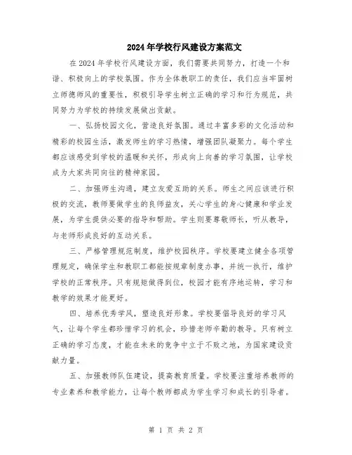 2024年学校行风建设方案范文