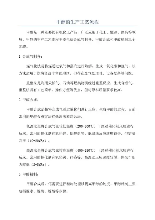 甲醇的生产工艺流程