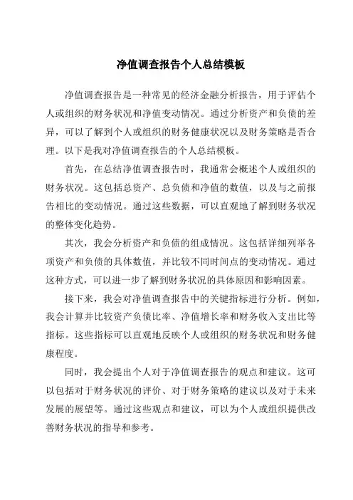 净值调查报告个人总结模板