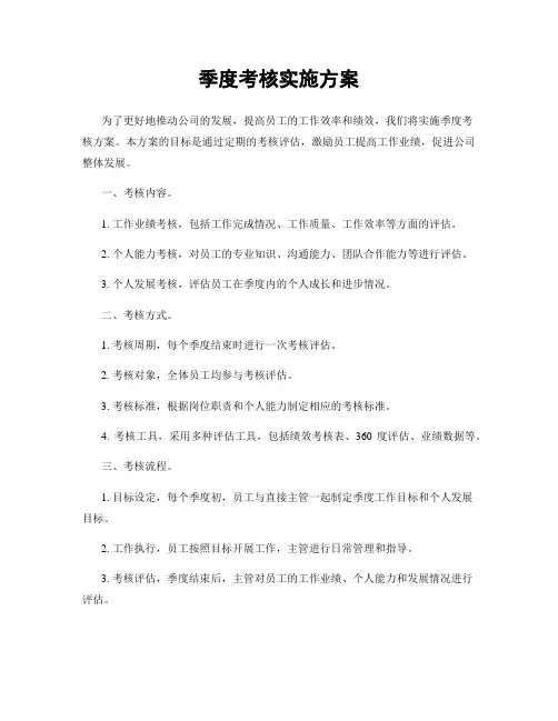 季度考核实施方案