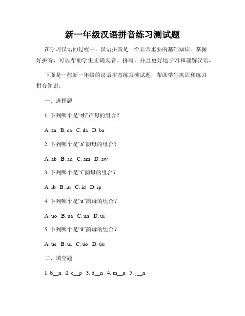新一年级汉语拼音练习测试题