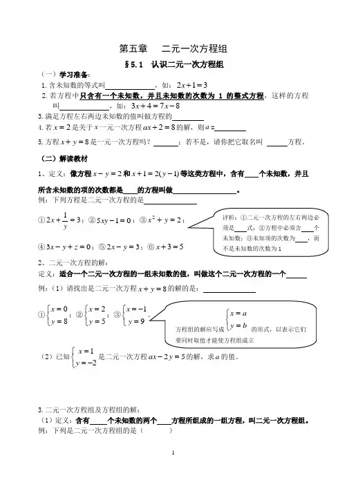 二元一次方程组导学案