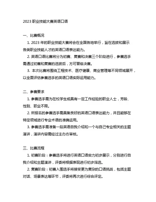 2023职业技能大赛英语口语