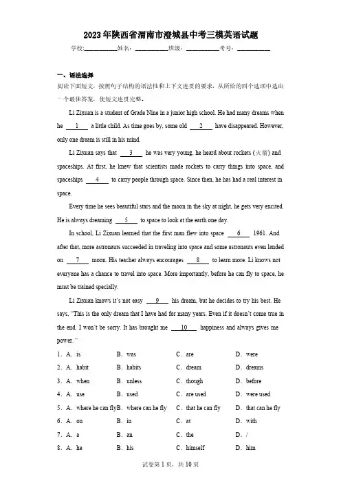 2023年陕西省渭南市澄城县中考三模英语试题(含解析)