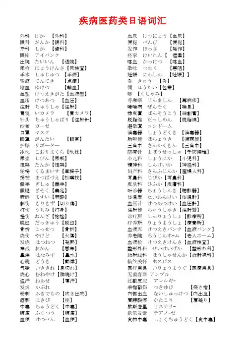 医药疾病类日语词汇大全