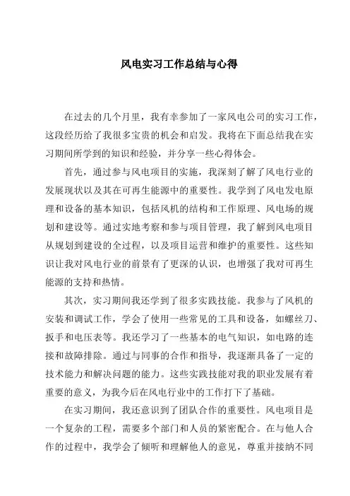 风电实习工作总结与心得