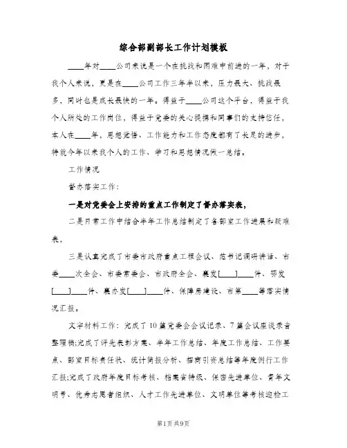 2024年综合部副部长工作计划模板（三篇）