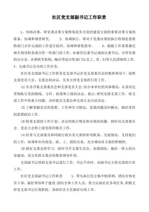 社区党支部副书记工作职责