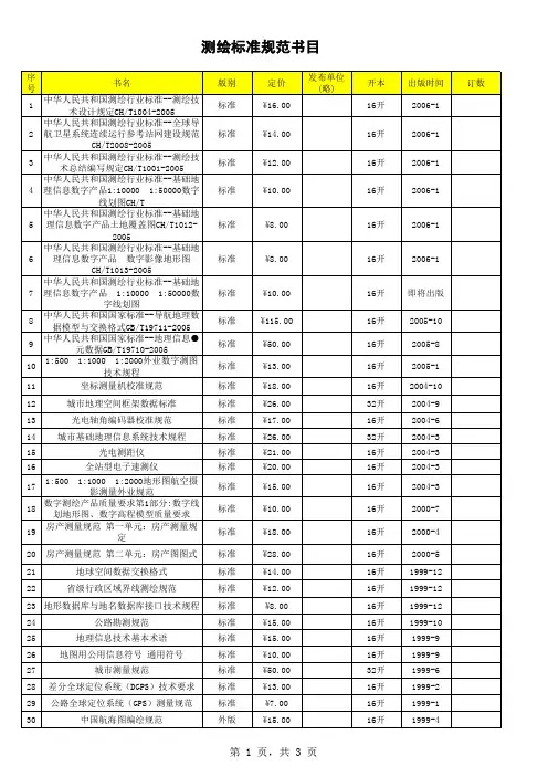 测绘标准规范书目