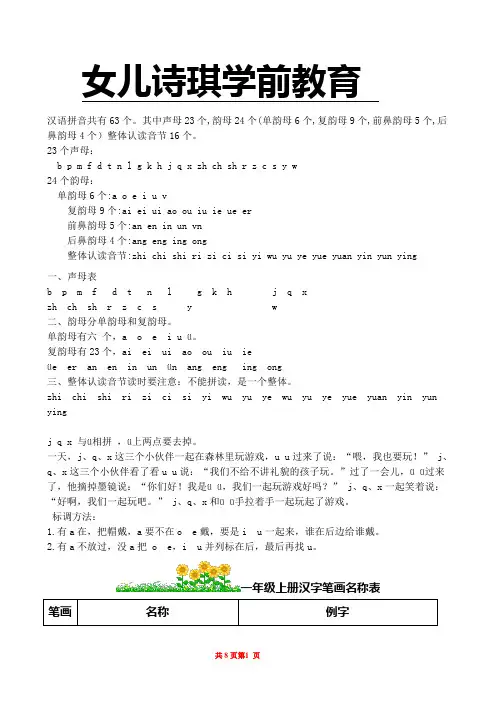 小学一年语文教育(拼音+笔画+书写规则)整理版--在家教孩子