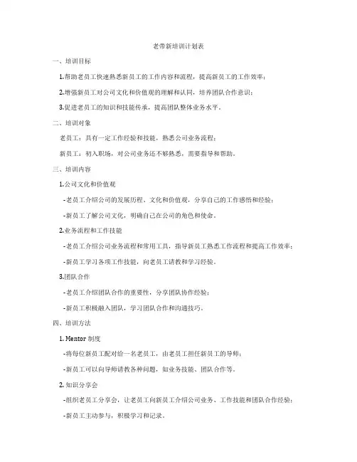老带新培训计划表