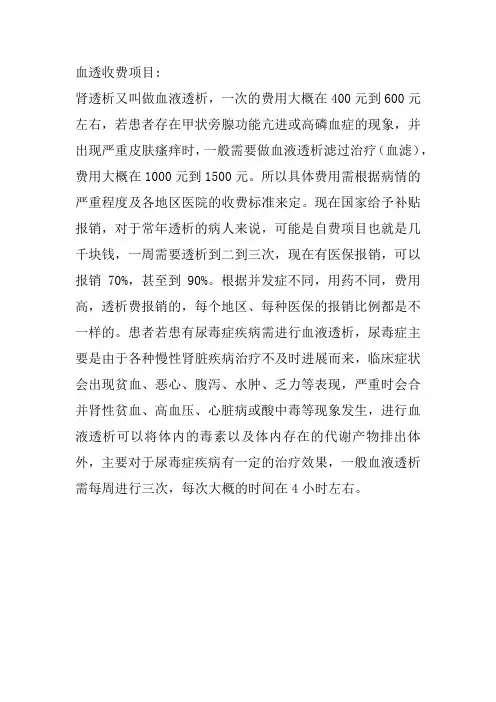 血透收费项目