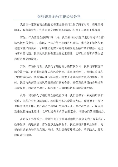 银行普惠金融工作经验分享