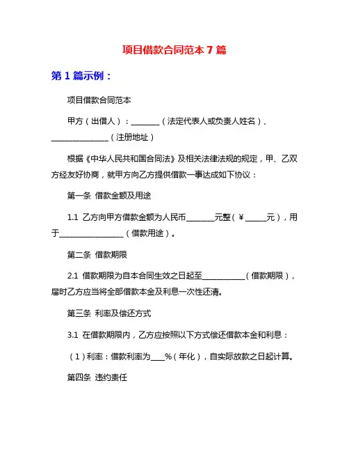 项目借款合同范本7篇
