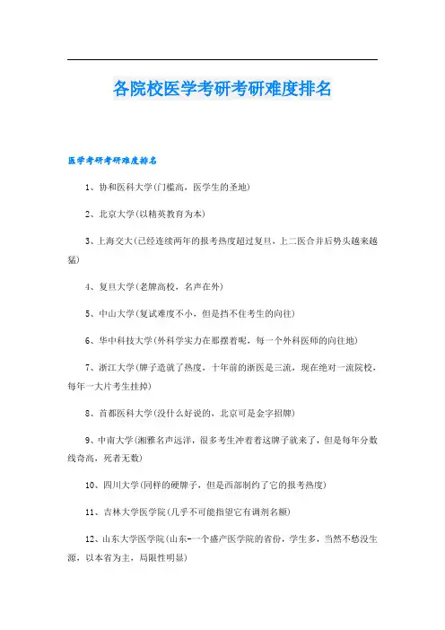 各院校医学考研考研难度排名