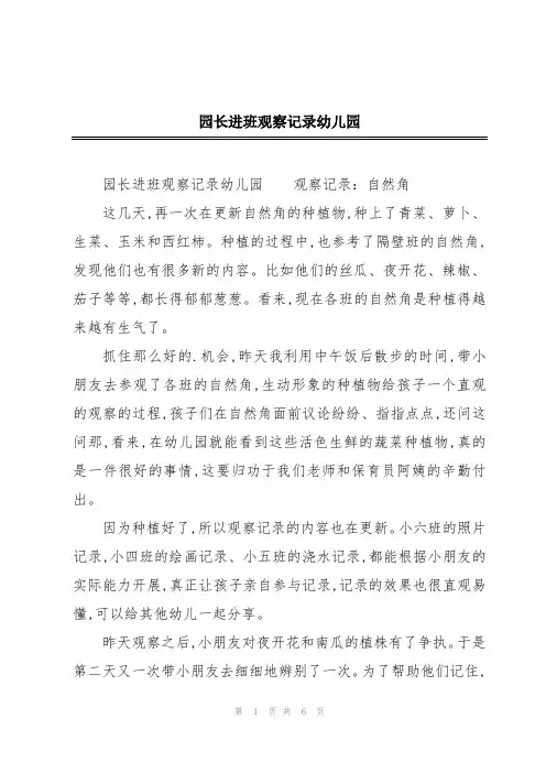 园长进班观察记录幼儿园