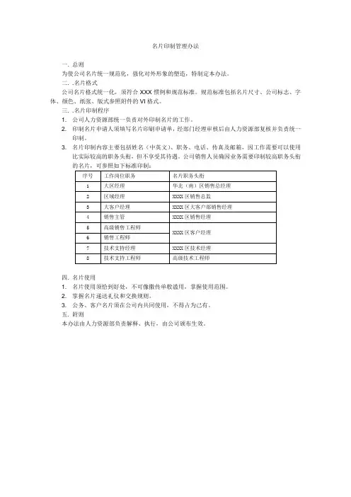 公司名片管理办法