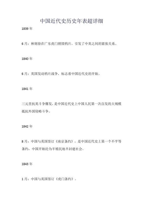 中国近代史历史年表超详细