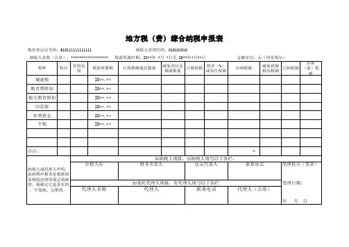 地方税(费)综合纳税申报表模板