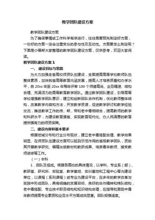 教学团队建设方案