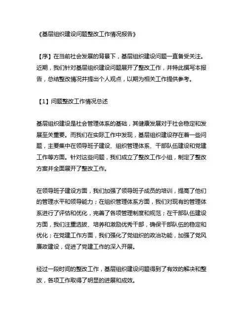 基层组织建设问题整改工作情况报告