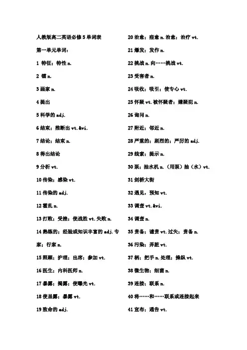 高中英语必修五人教版单词表听写版