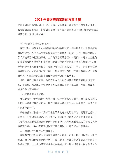 2023年餐饮营销策划的方案5篇