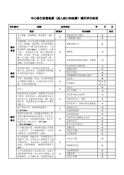2022年中心吸痰操作规范及评价标准