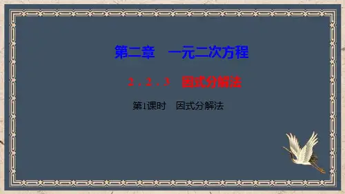 泌阳县三中九年级数学上册 第2章 一元二次方程2.2 一元二次方程的解法2.2.3 因式分解法 第1