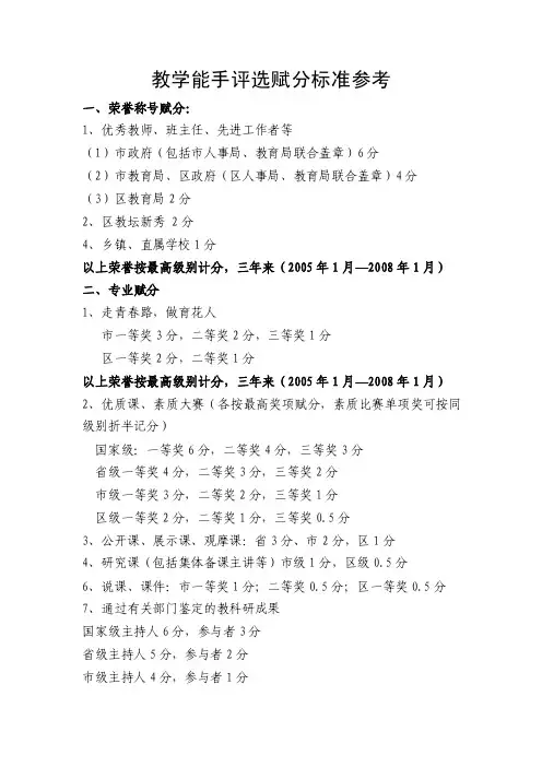 教学能手评选赋分标准参考