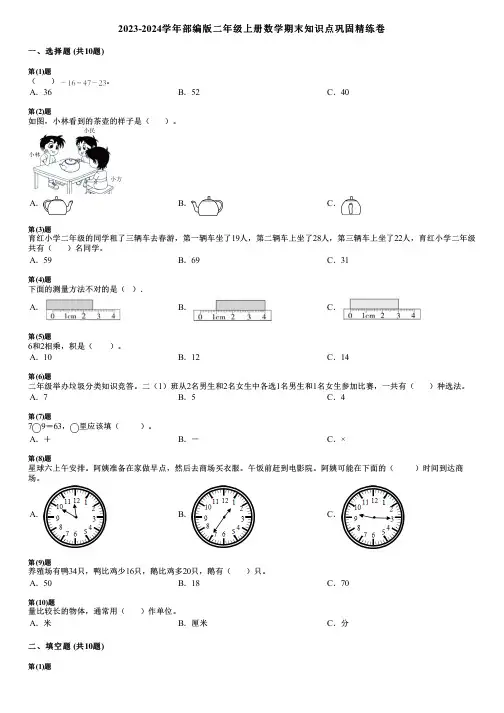 2023-2024学年部编版二年级上册数学期末知识点巩固精练卷