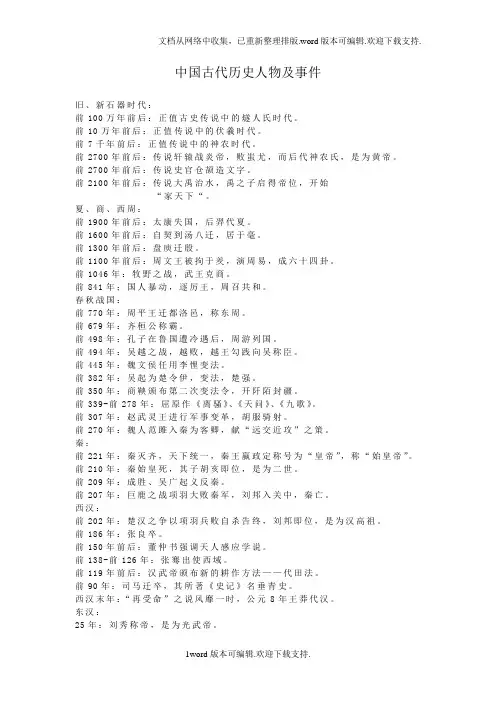 中国古代历史人物及事件(年表)