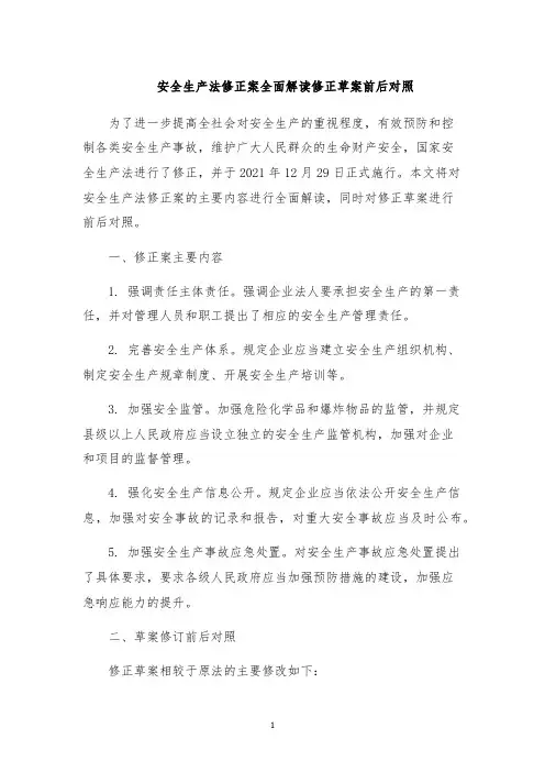 安全生产法修正案全面解读修正草案前后对照